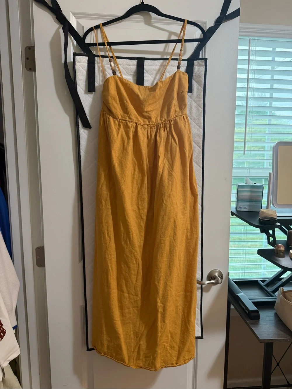 Abercrombie & Fitch Mustard Maxi Dress with Beaded Straps & Tie Back